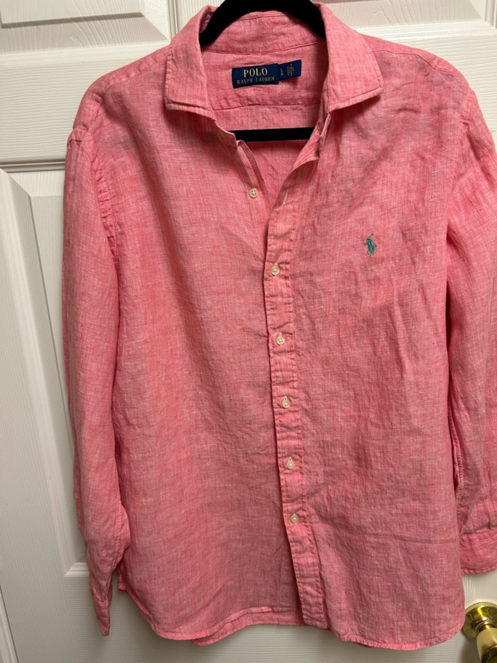 Polo by Ralph Lauren Pink Linen Button-Down Shirt with Embroidered Pony